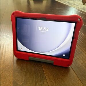 Samsung Galaxy Tab A9+ with Red Protective Kickstand Case